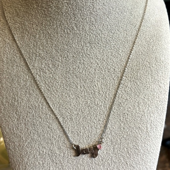 925 SS Name Necklace “Jay” with pink heart-shaped stone - Picture 1 of 5